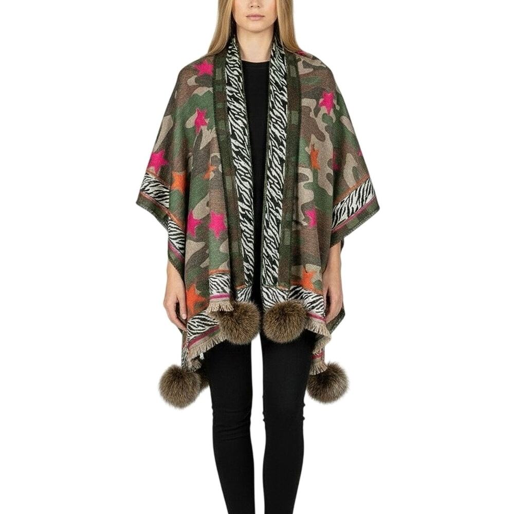 Mitchies Camo Fox Pom Scarf - 27”x73”